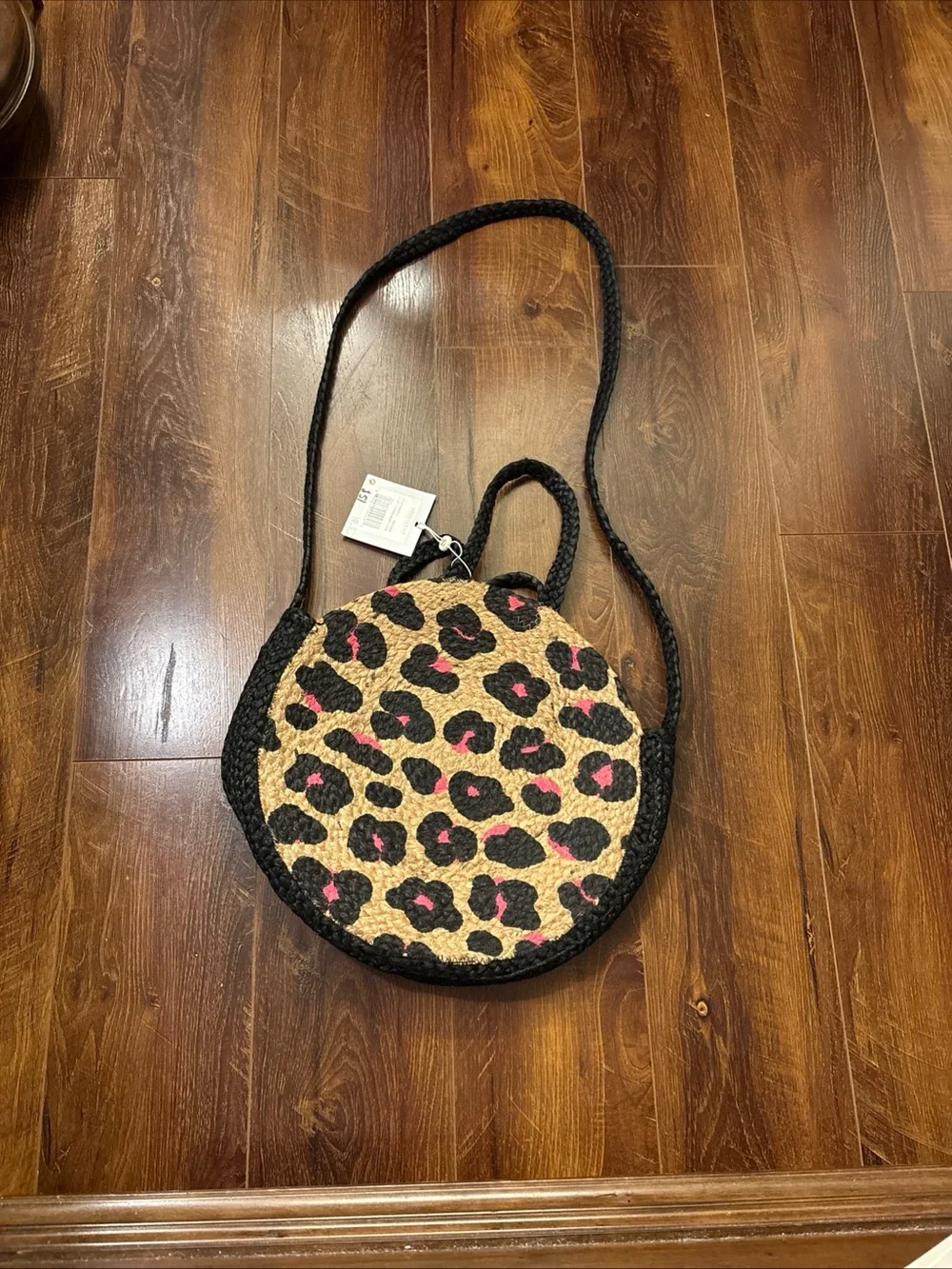 Kumo Crossbody Tote Leopard Animal - Fushia Black Natural Jute Bag by Shiraleah